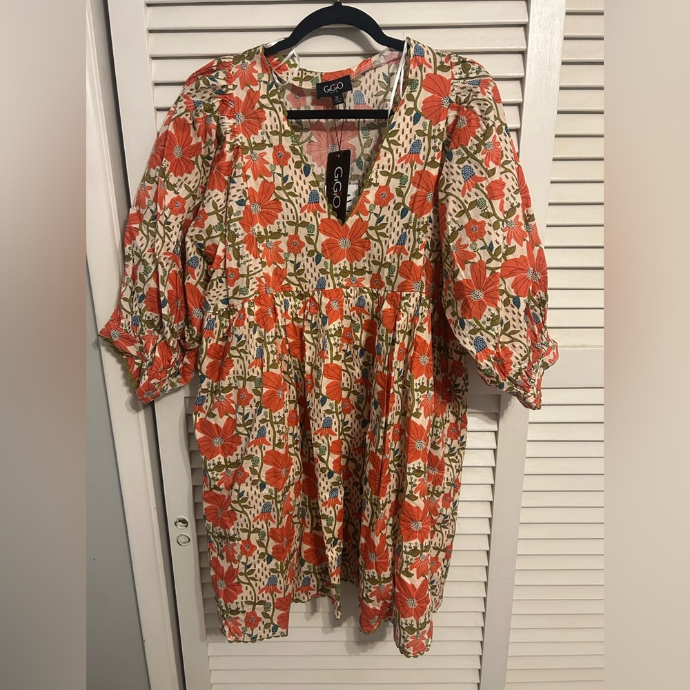 NWT Avara G.O.D. Floral Fall  Babydoll Tiered Mini Dress Orange